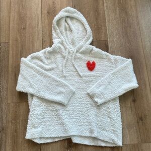 Aerie White Marshmallow super soft blanket Hoodie with red heart sz XL